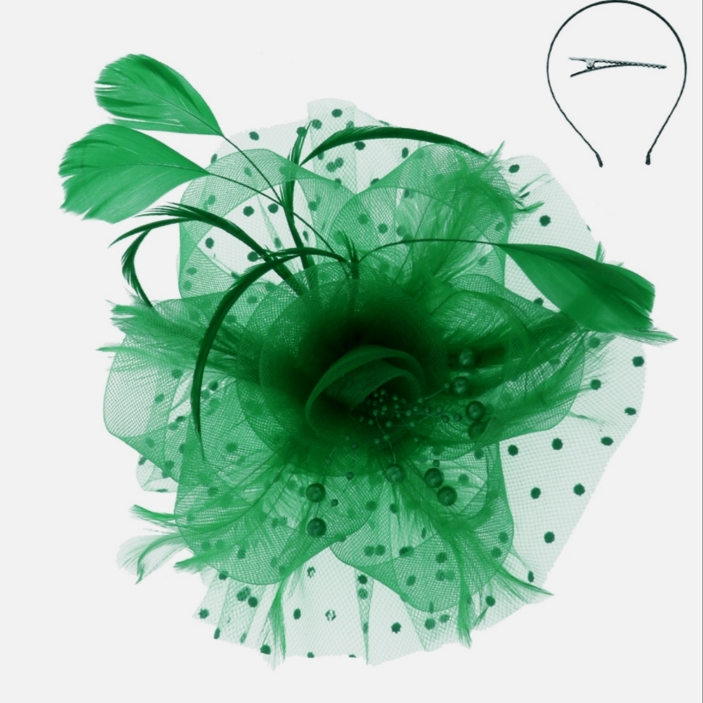 Beautiful Green Beads Feathers Fascinator Clip Headband Kentucky Derby …